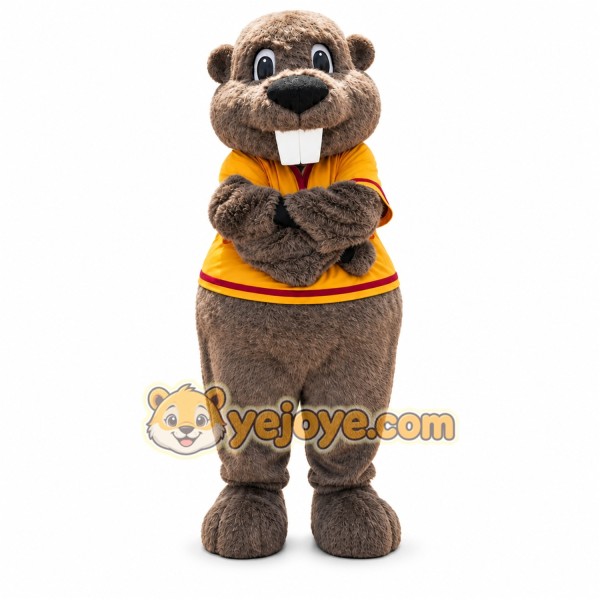 Brown Beaver Mascot Costume with Custom Logo