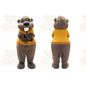 Brown Beaver Mascot Costume with Custom Logo