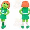 Green Alien Mascot Costume with Custom Logo