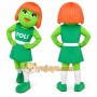Green Alien Mascot Costume with Custom Logo
