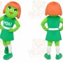 Green Alien Mascot Costume with Custom Logo