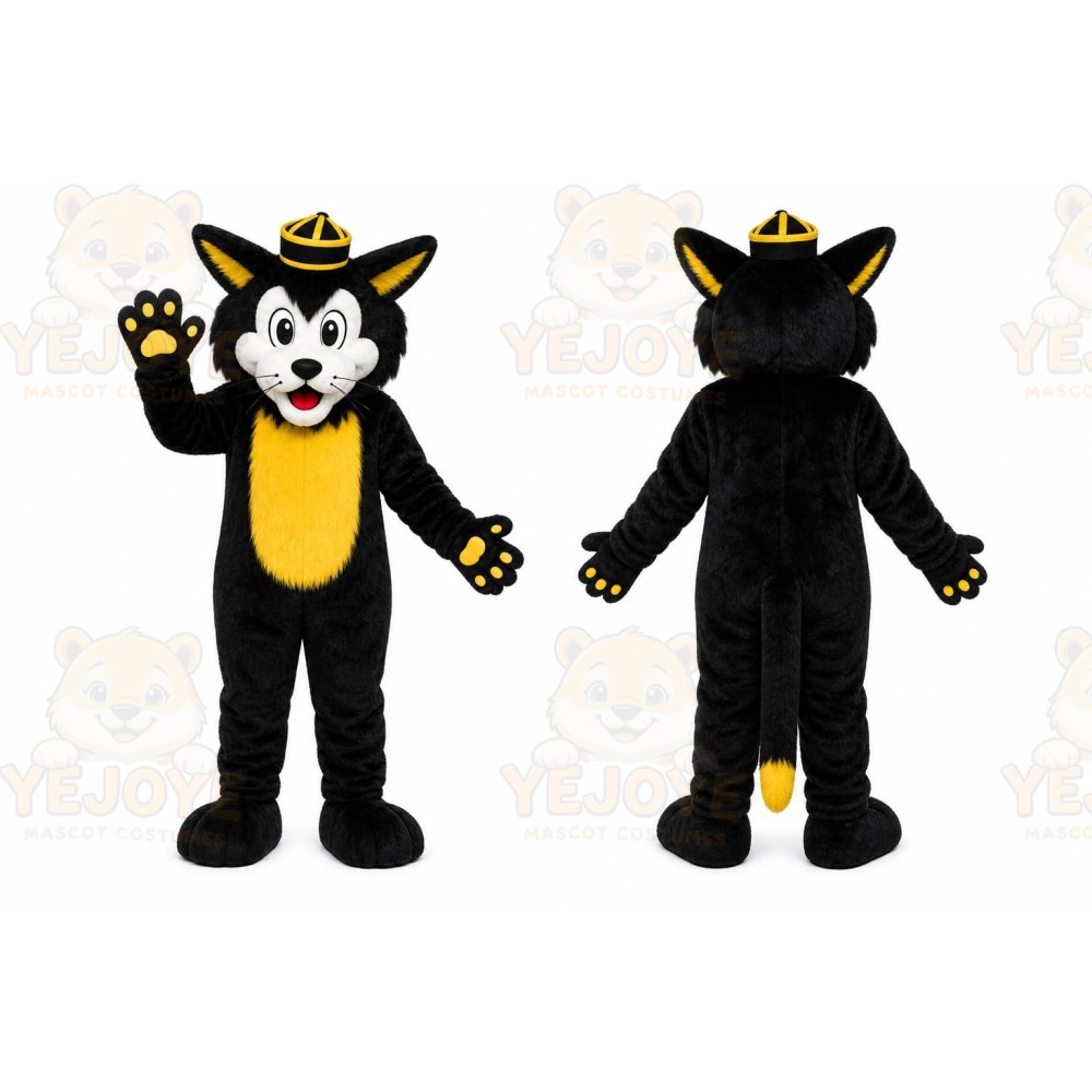 Black Fox Mascot Costume with Custom Logo