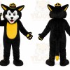 Black Fox Mascot Costume with Custom Logo