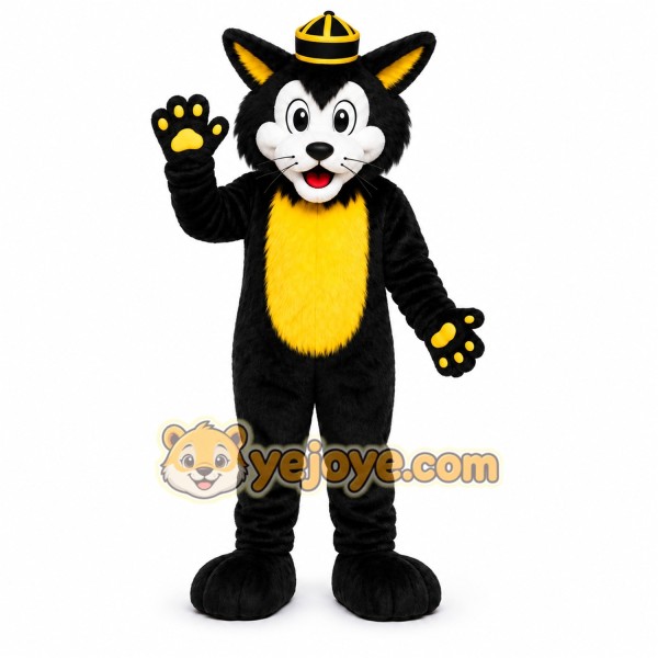 Black Cat Mascot Costume with Custom Logo