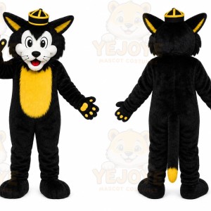 Black Fox Mascot Costume with Custom Logo