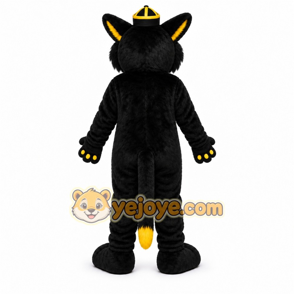 Black Cat Mascot Costume with Custom Logo
