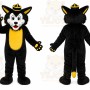 Black Fox Mascot Costume with Custom Logo