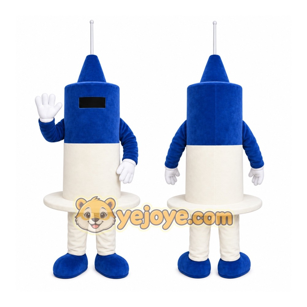 Blue Robot Mascot Costume with Custom Logo