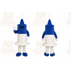 Blue Robot Mascot Costume with Custom Logo
