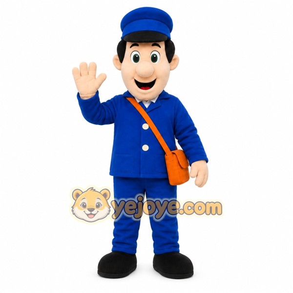 Blue Postman Mascot Costume with Custom Logo