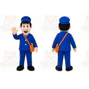 Blue Postman Mascot Costume with Custom Logo