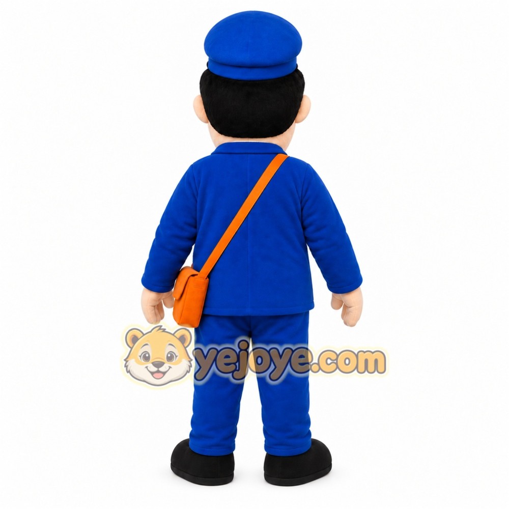 Blue Postman Mascot Costume with Custom Logo Blue Postman Mascot Costume with Custom Logo