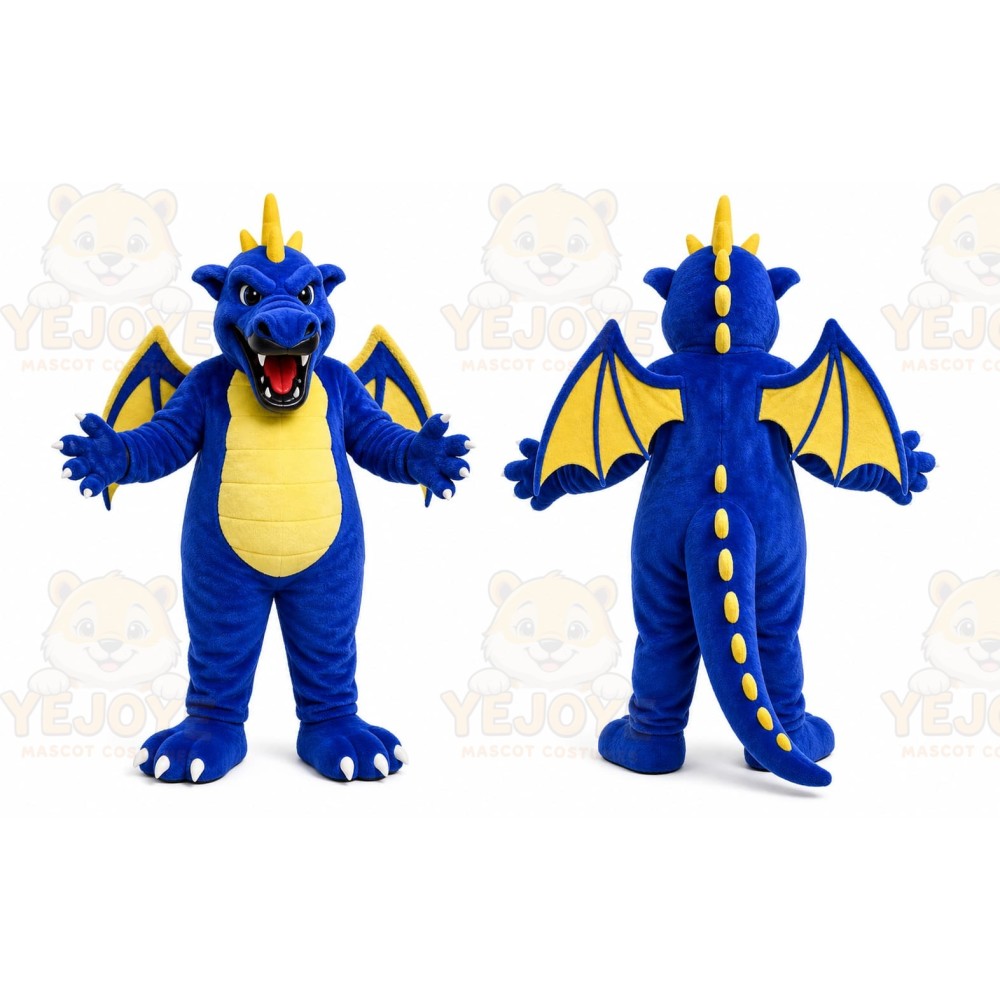 Blue Dragon Mascot Costume with Custom Logo