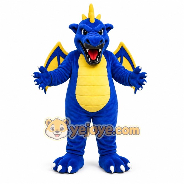 Blue Dragon Mascot Costume with Custom Logo