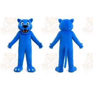 Blue Panther Mascot Costume with Custom Logo