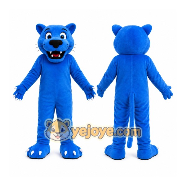 Blue Panther Mascot Costume with Custom Logo