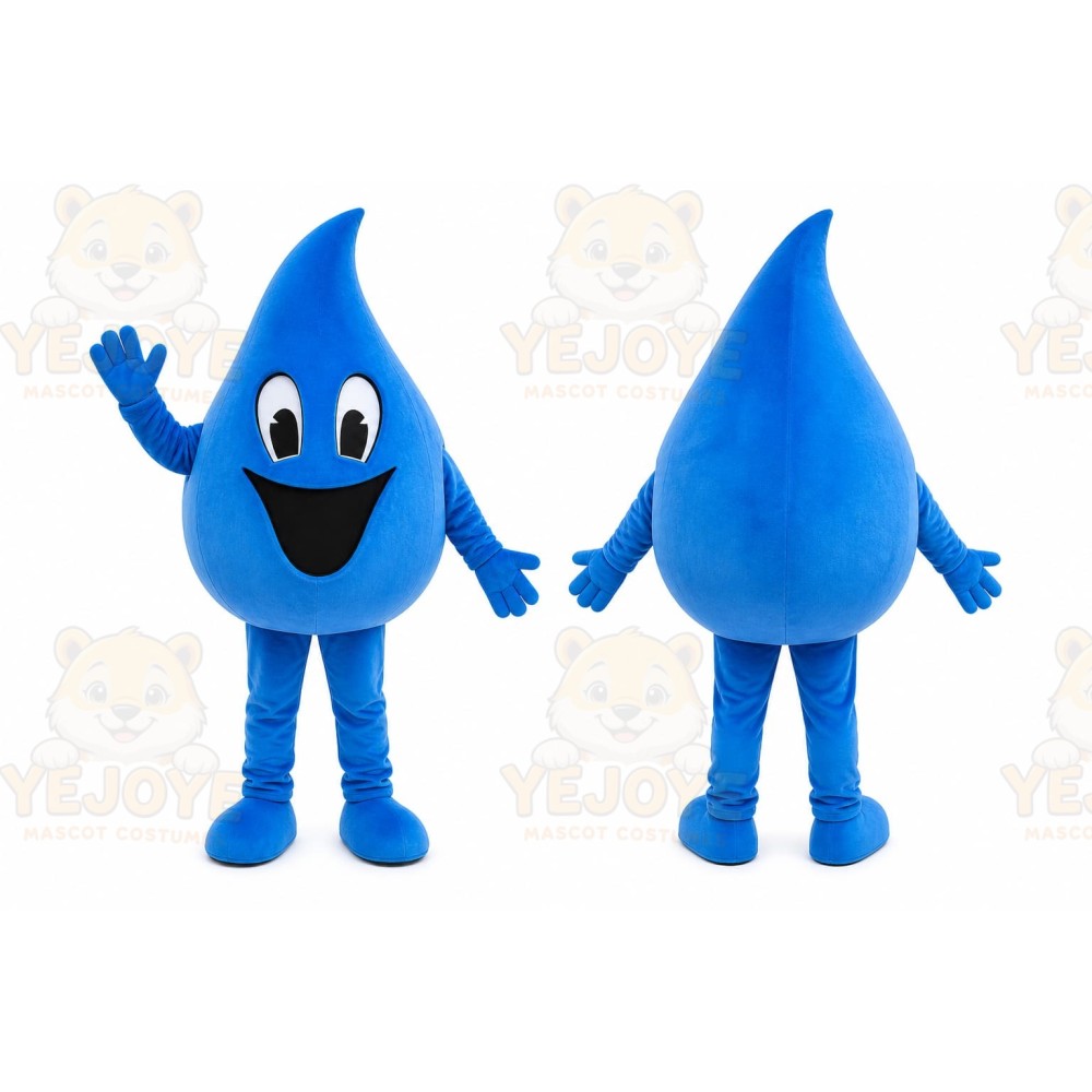 Blue Water Drop Mascot Costume with Custom Logo