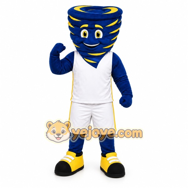 Blue Tornado Mascot Costume with Custom Logo