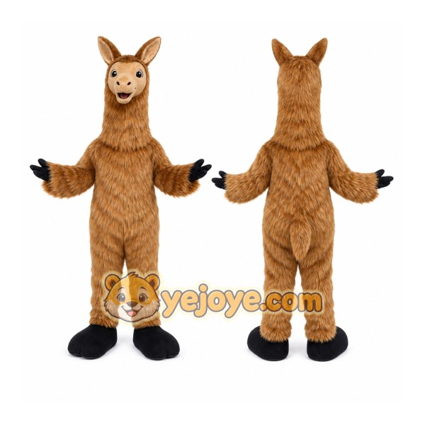 Brown Llama Mascot Costume with Custom Logo