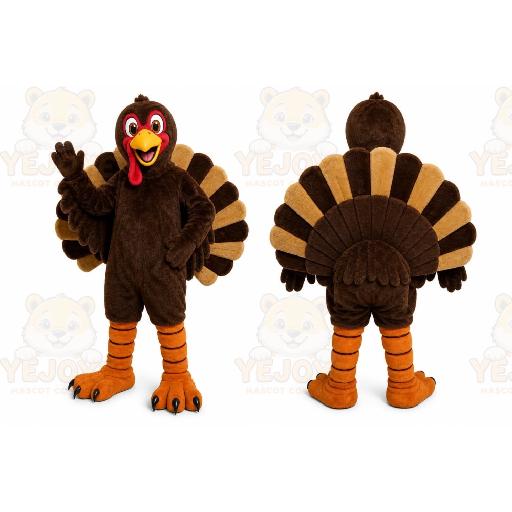 Brown Turkey Mascot Costume with Custom Logo