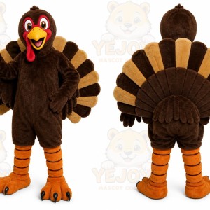 Brown Turkey Mascot Costume with Custom Logo