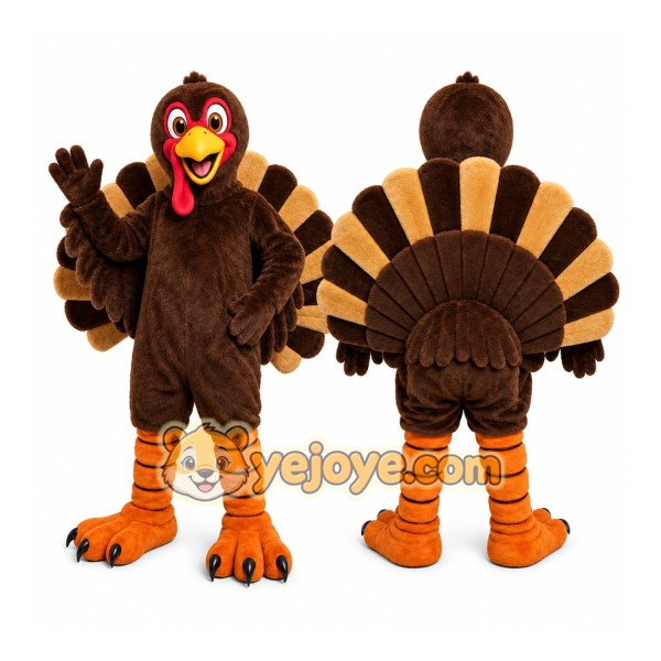 Brown Turkey Mascot Costume with Custom Logo
