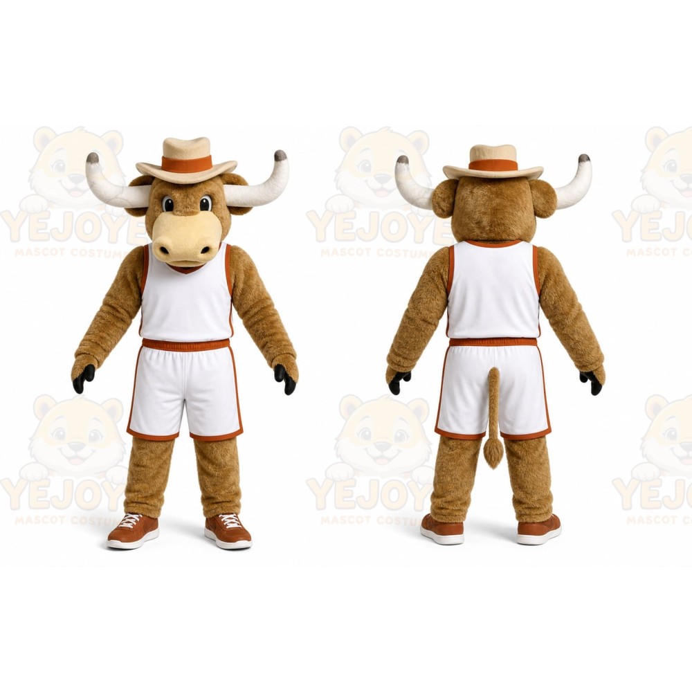 Brown Bull Mascot Costume with Custom Logo