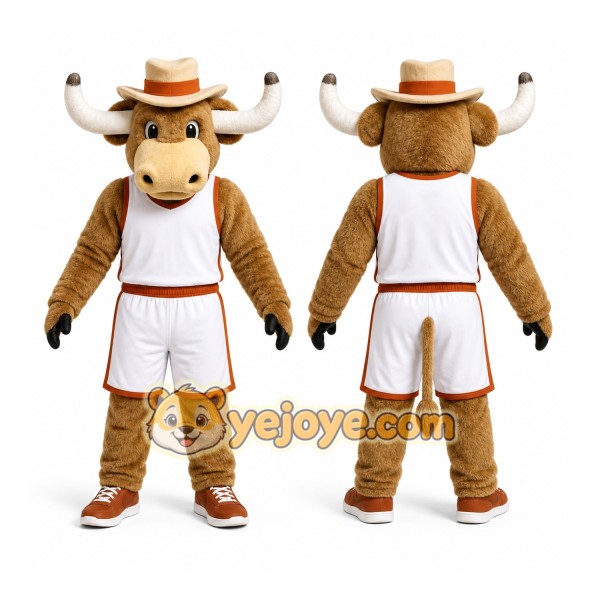 Brown Bull Mascot Costume with Custom Logo