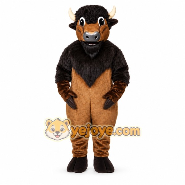 Brown Bull Mascot Costume with Custom Logo