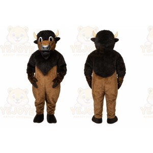 Brown Bull Mascot Costume with Custom Logo
