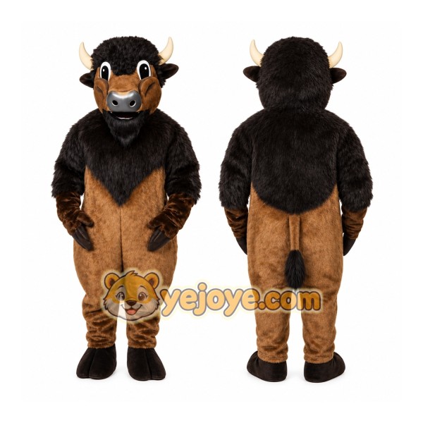 Brown Bull Mascot Costume with Custom Logo
