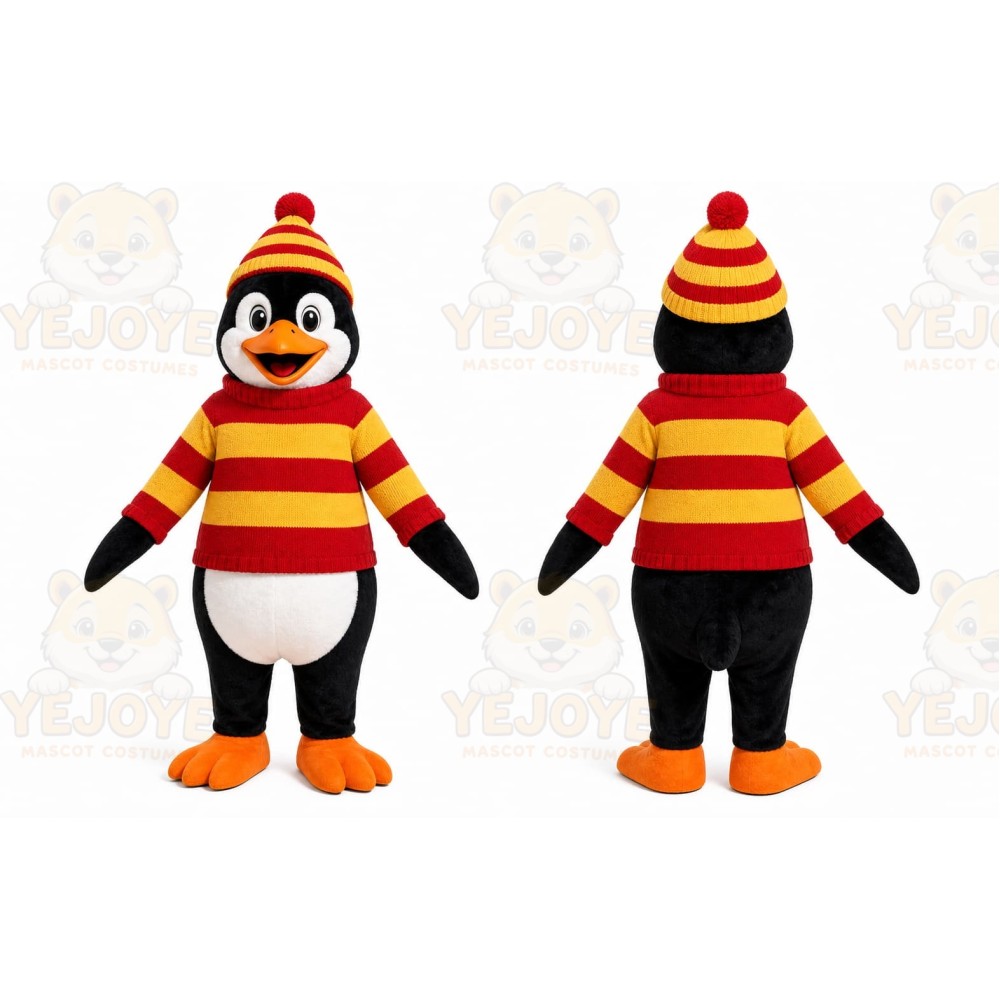 Black Penguin Mascot Costume with Custom Logo