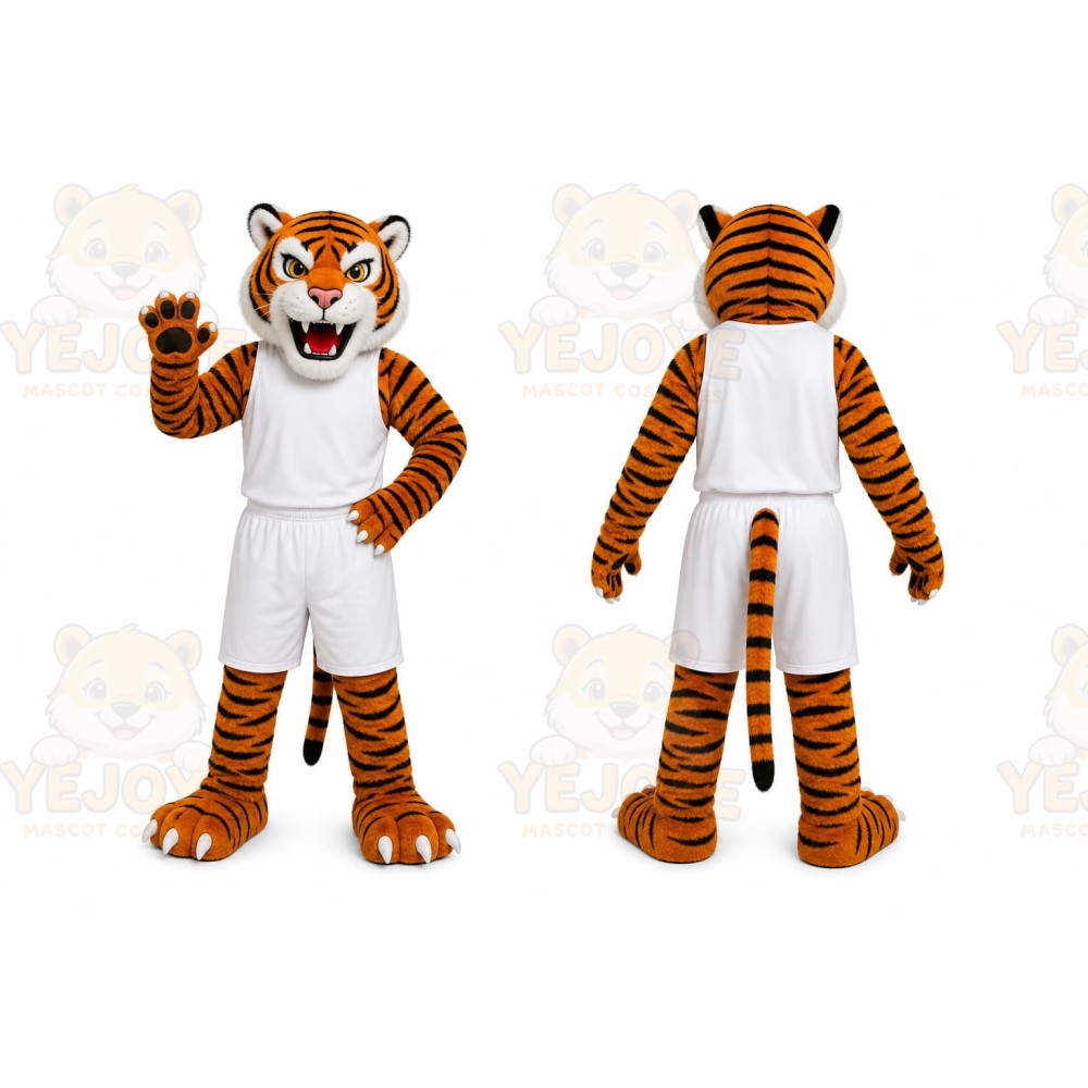 Orange Tiger Mascot Costume with Custom Logo