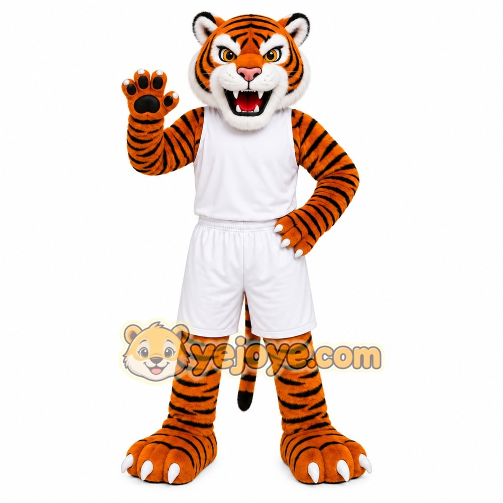 Orange Tiger Mascot Costume with Custom Logo