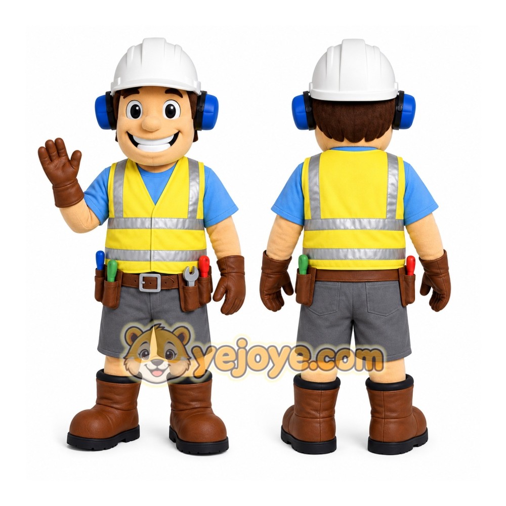 Yellow Worker Mascot Costume with Custom Logo Yellow Worker Mascot Costume with Custom Logo