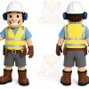 Yellow Worker Mascot Costume with Custom Logo