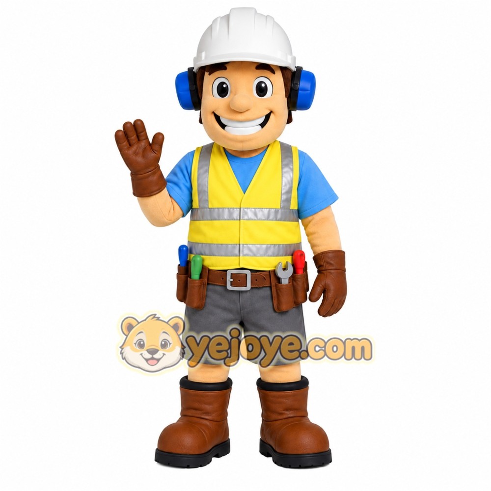 Yellow Worker Mascot Costume with Custom Logo Yellow Worker Mascot Costume with Custom Logo