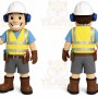 Yellow Worker Mascot Costume with Custom Logo