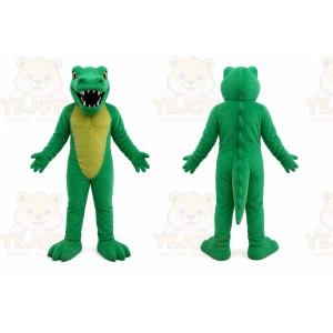 Green Dinosaur Mascot Costume with Custom Logo