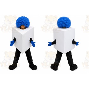 White Cube Mascot Costume with Custom Logo