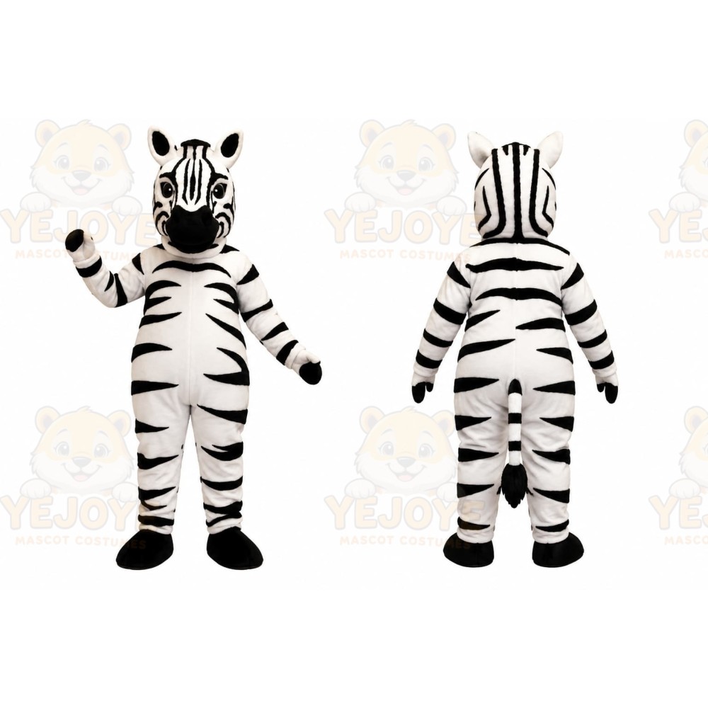 White Zebra Mascot Costume with Custom Logo