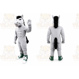 Gray Horse Mascot Costume with Custom Logo