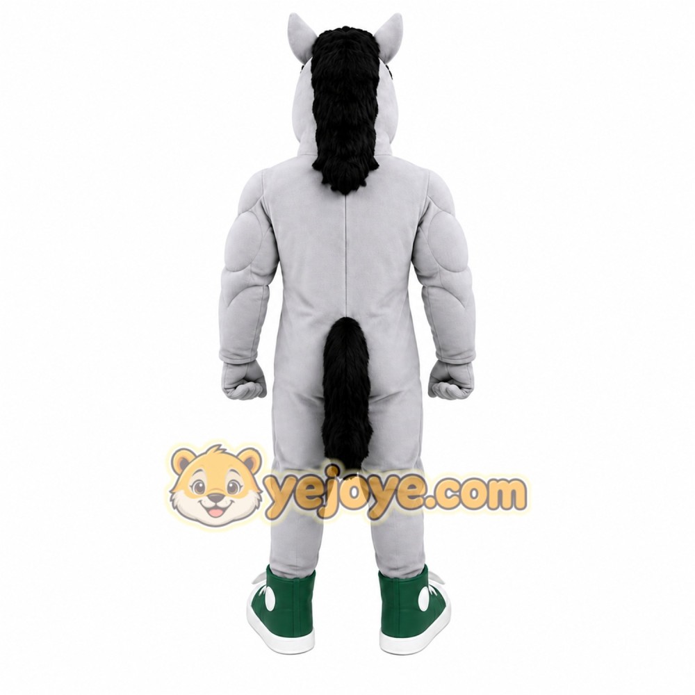 Gray Horse Mascot Costume with Custom Logo
