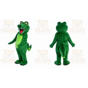 Green Dinosaur Mascot Costume with Custom Logo