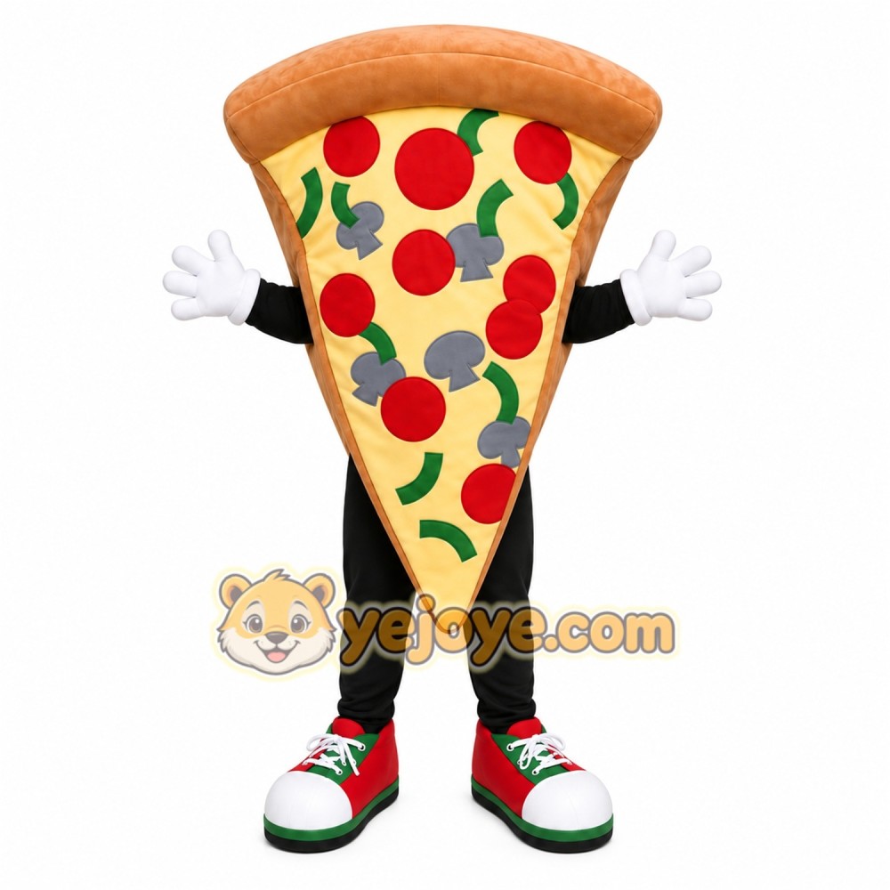 Tan Pizza Mascot Costume with Custom Logo