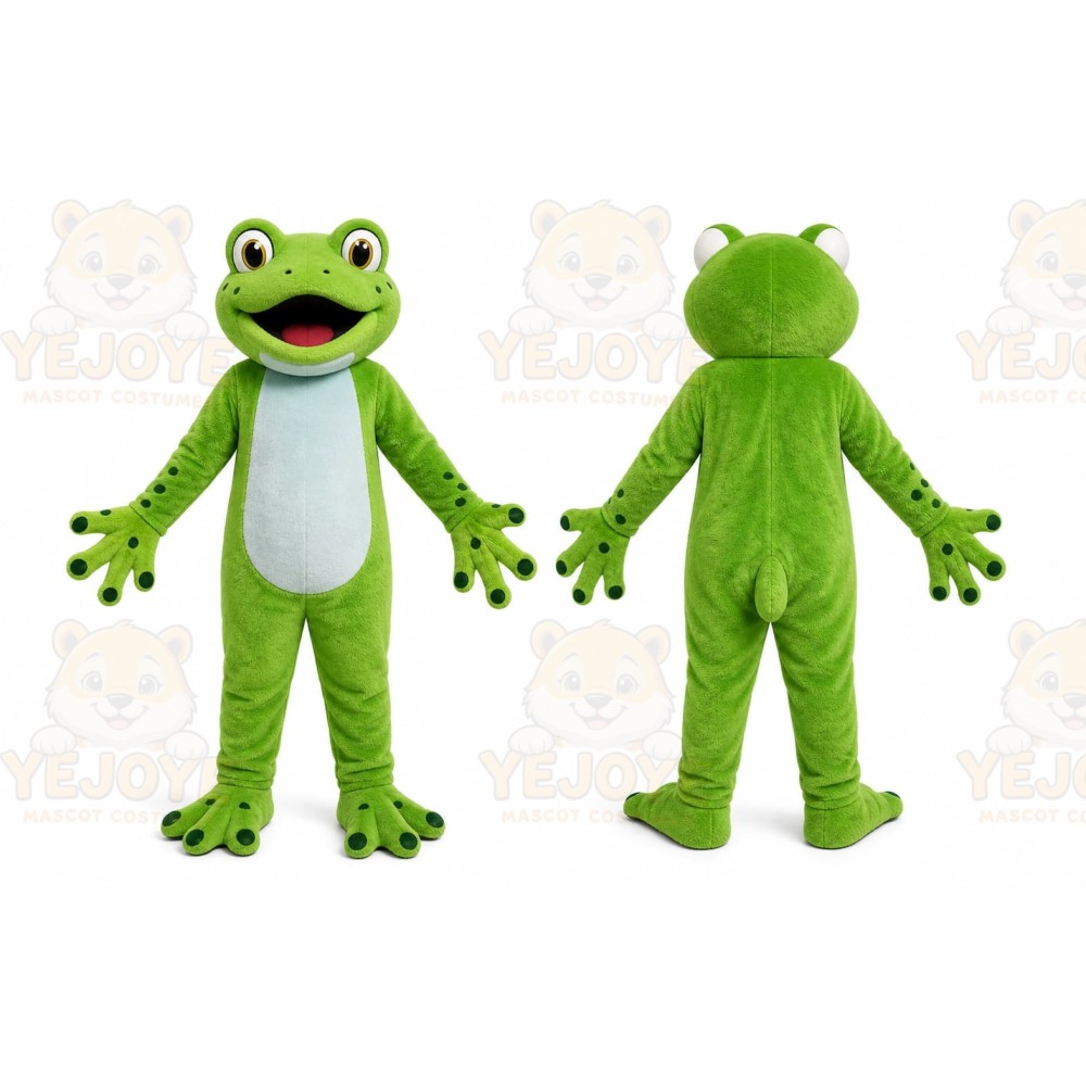 Green Frog Mascot Costume with Custom Logo