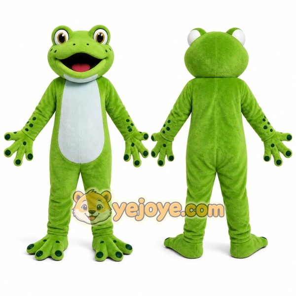 Green Frog Mascot Costume with Custom Logo
