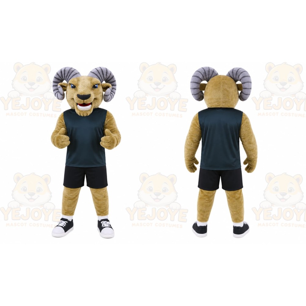 Brown Ram Mascot Costume with Custom Logo