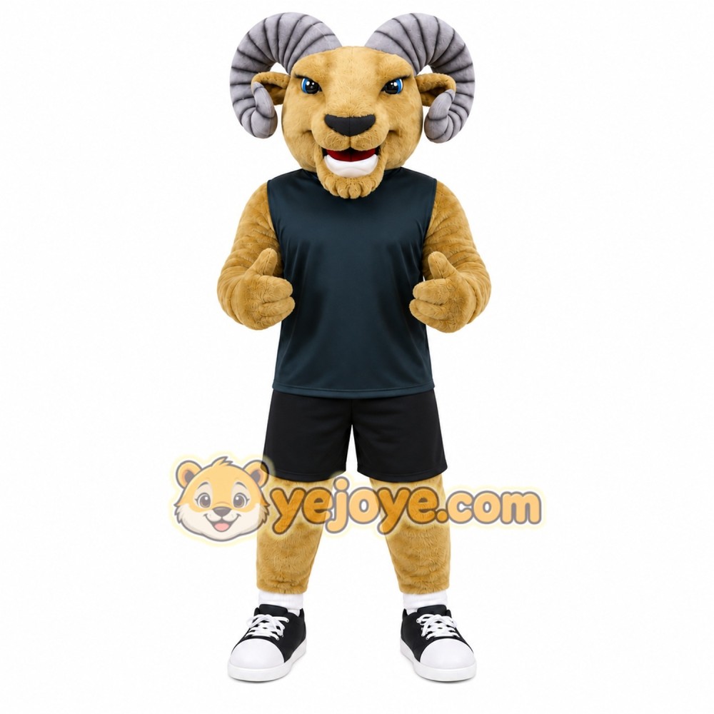 Brown Ram Mascot Costume with Custom Logo Brown Ram Mascot Costume with Custom Logo