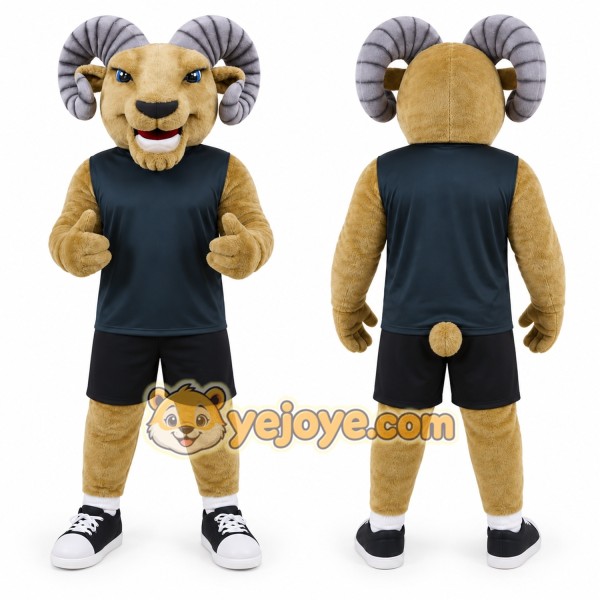 Brown Ram Mascot Costume with Custom Logo